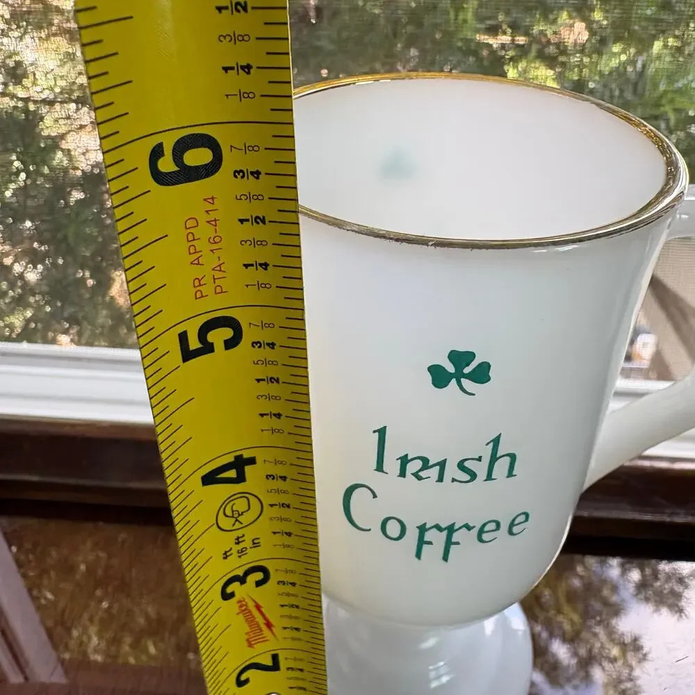 Vintage Irish Coffee Milk Glass Mugs Set of 4 Gold Rim, St. Patrick's Day